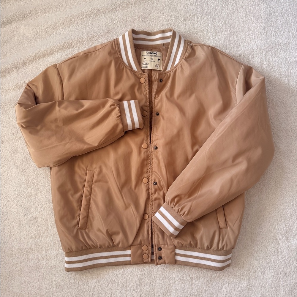 Ci Sono Beige Padded Jacket with Striped Collar